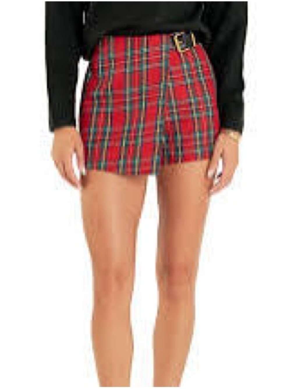 English Factory Red Plaid Wrap Skort Tartan Buckle Detail Preppy Size Medium